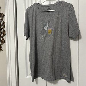 LIFE IS GOOD Shirt Woman’s Best Friend Dog & Beer Short Sleeve Gray XL Tee
